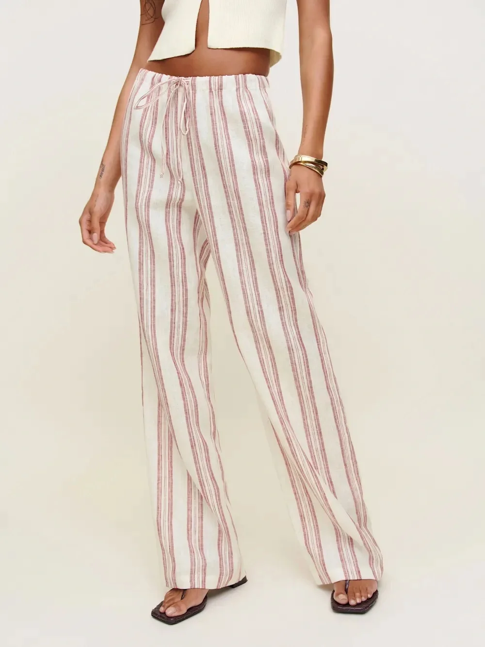 Reformation Petites Olina Linen Pant Red - Size SP